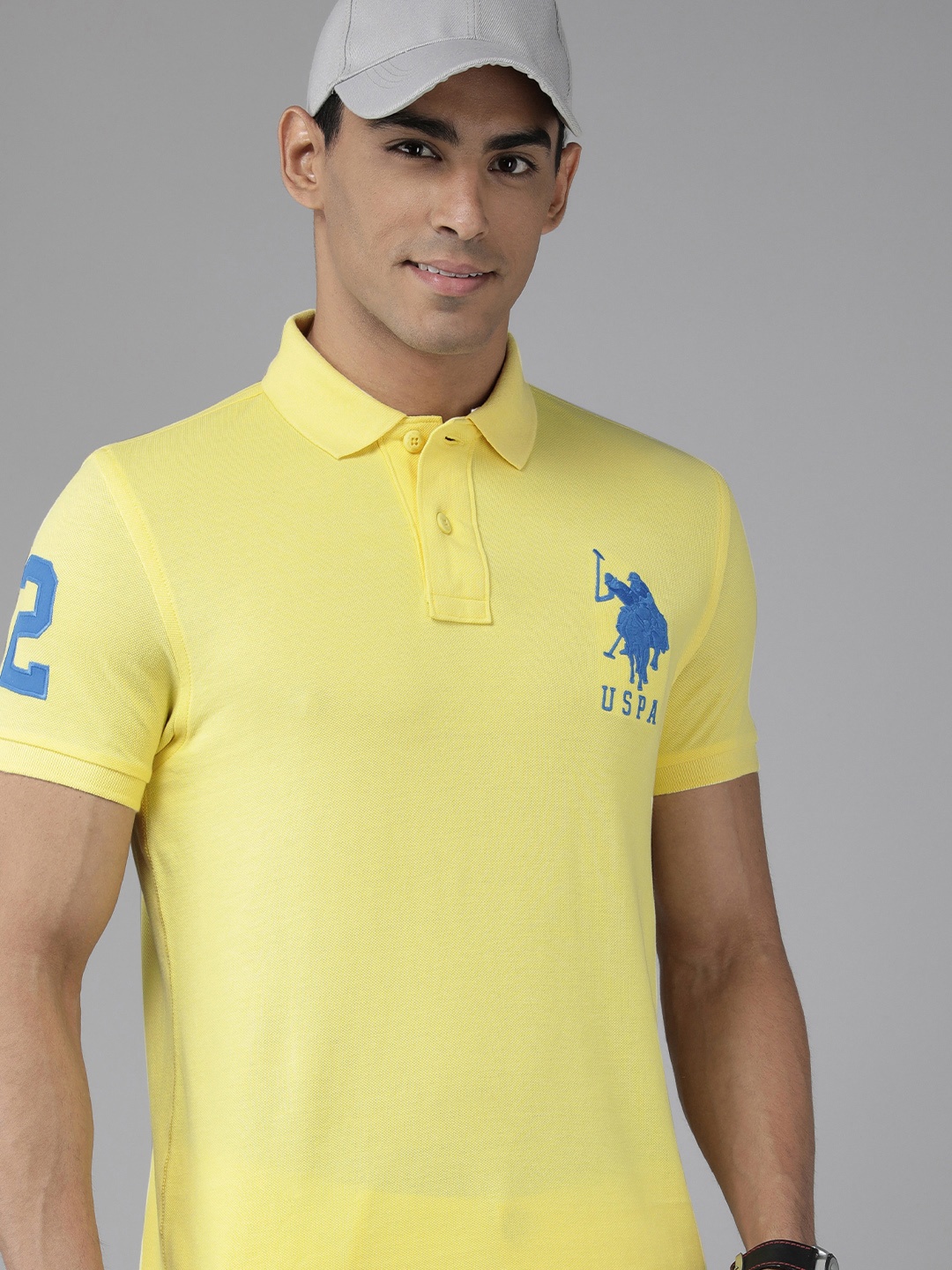 

U S Polo Assn Men Yellow Brand Logo Printed Polo Collar Slim Fit T-shirt