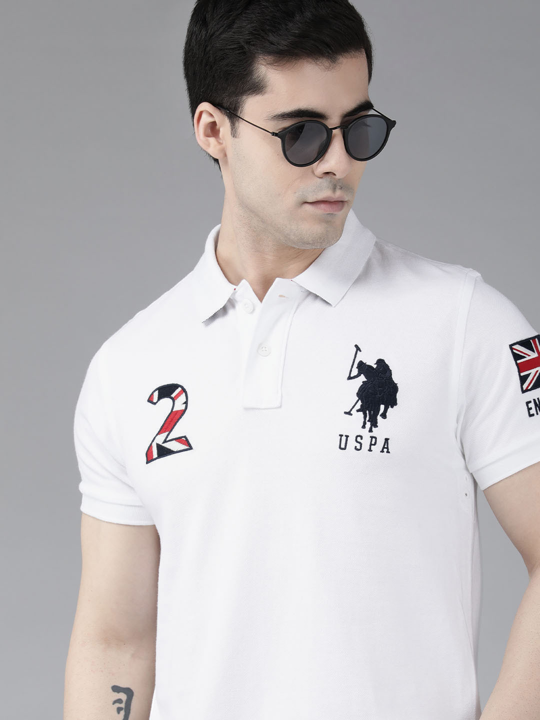 

U S Polo Assn Men White Embroidered Polo Collar Pure Cotton Slim Fit T-shirt