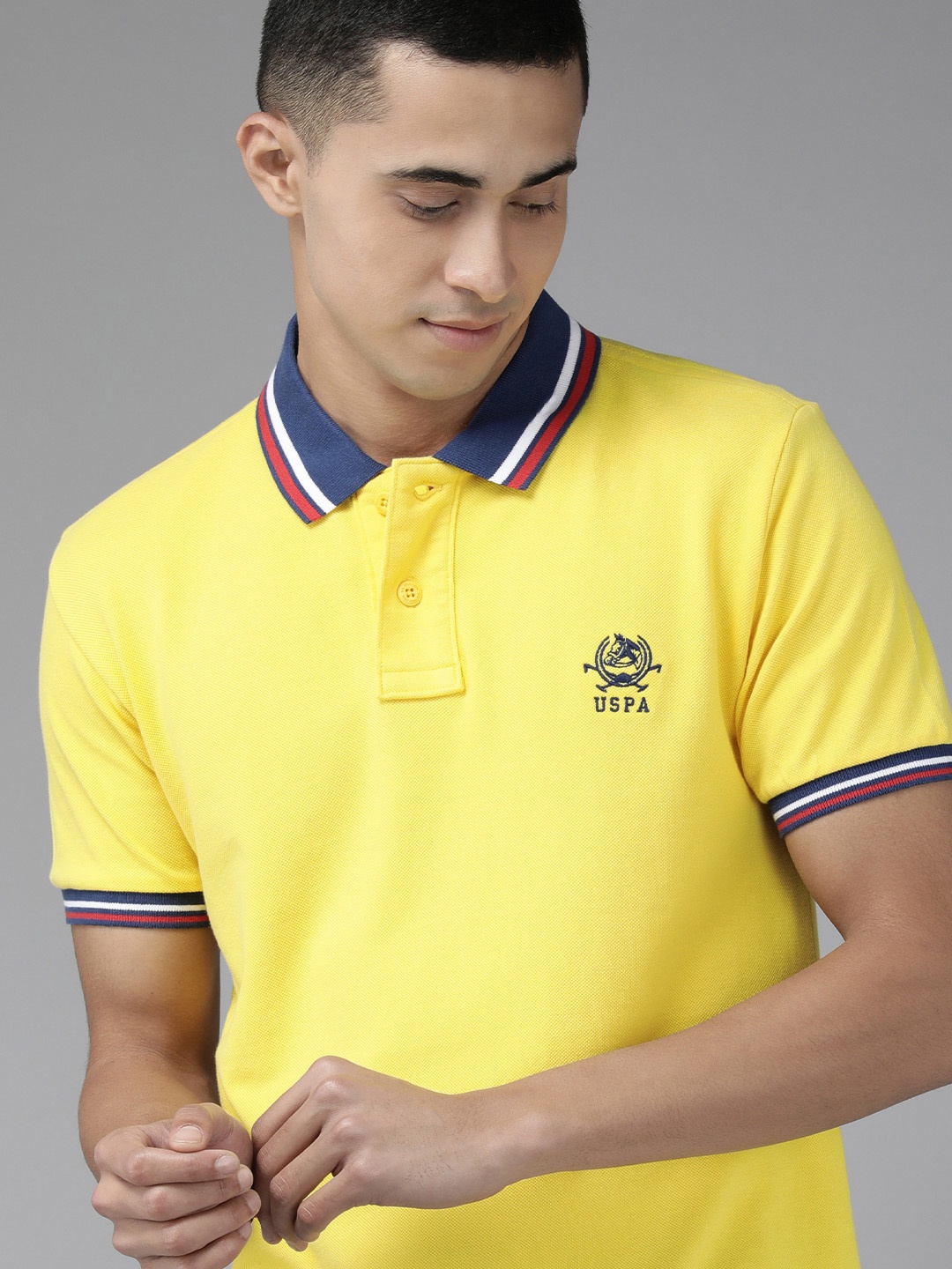 

U S Polo Assn Men Yellow Polo Collar Pure Cotton Slim Fit T-shirt