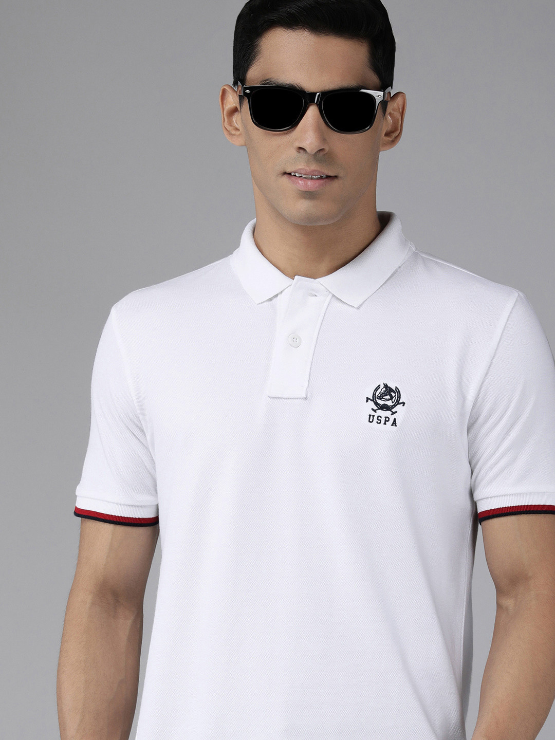 

U S Polo Assn Men White Polo Collar Pure Cotton Slim Fit T-shirt