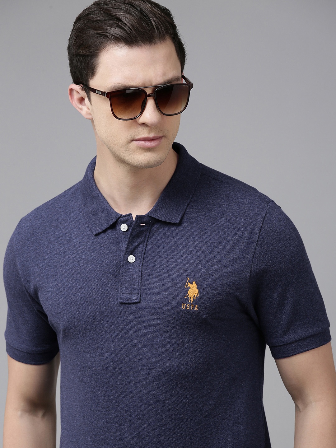 

U S Polo Assn Men Navy Blue Polo Collar Slim Fit T-shirt