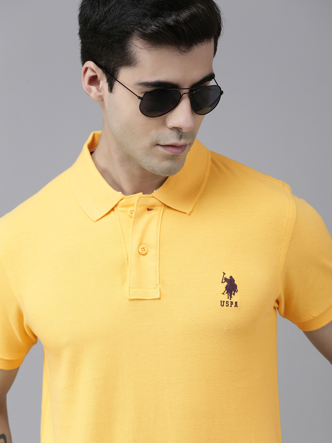 

U S Polo Assn Men Yellow Slim Fit Polo Collar T-shirt