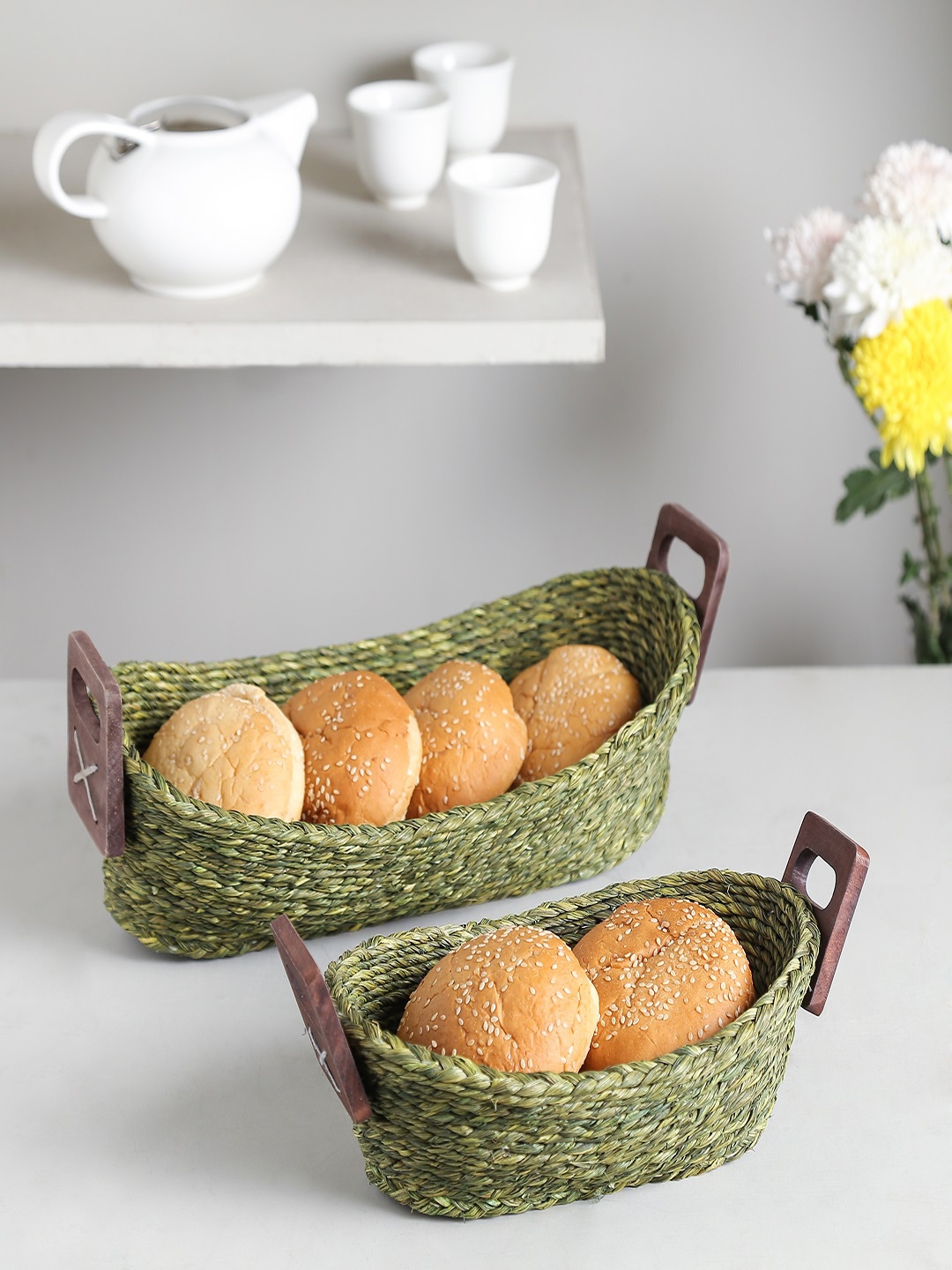 

Unravel India Set of 2 Green Handmade Sabai Grass Bread Baskets