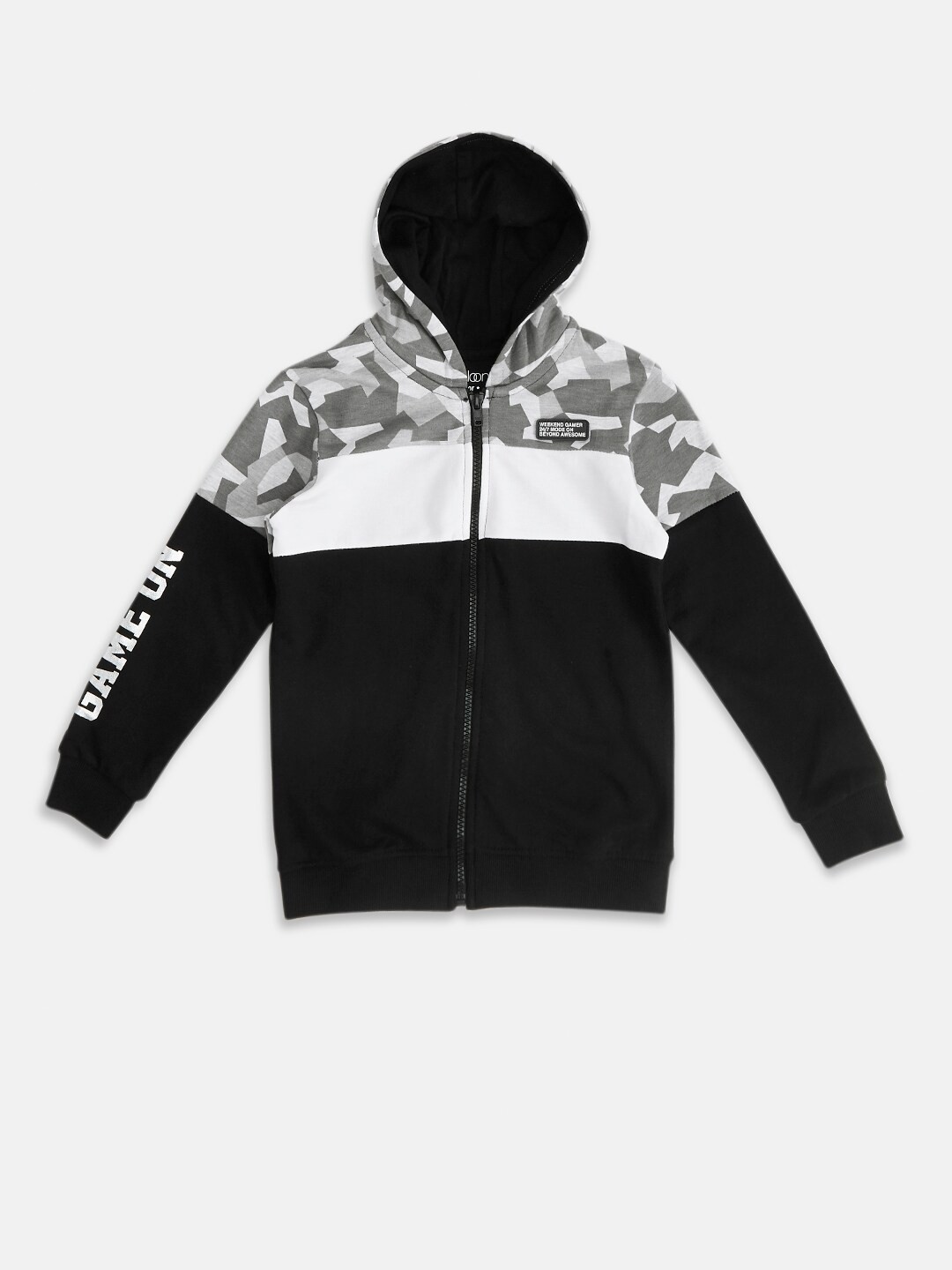 

Pantaloons Junior Boys Black Camouflage Printed Hooded Sweatshirt