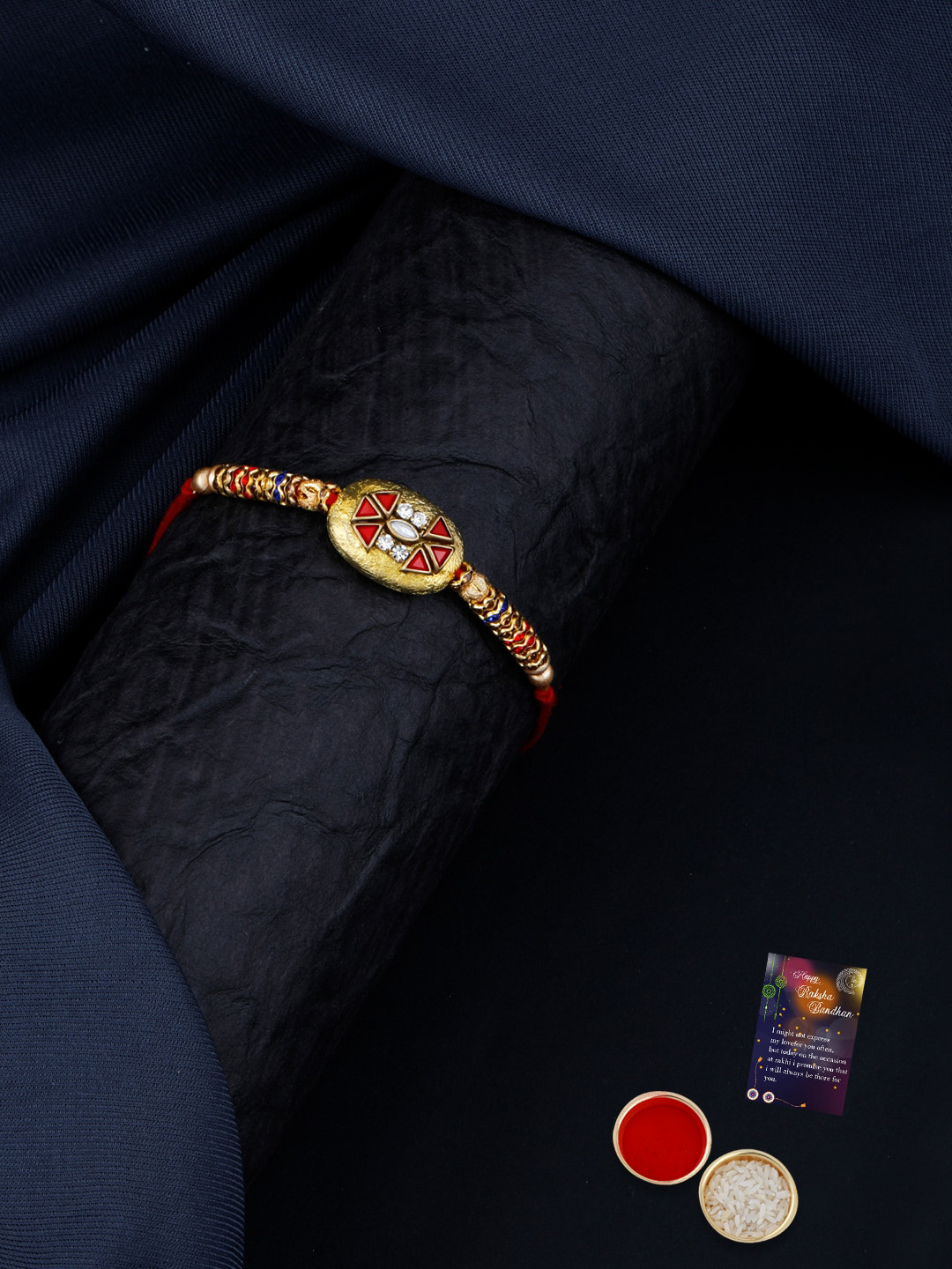 

Silver Shine 1 Rakhi With Roli Chawal Greeting Card, Red