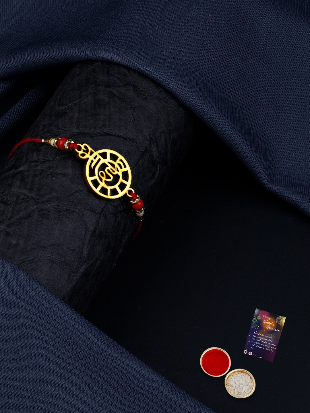 

Silver Shine Rakhi With Roli Chawal Greeting Card, Red
