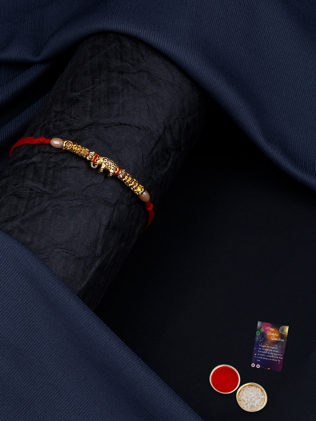 

Silver Shine 1 Rakhi With Roli Chawal Greeting Card, Red