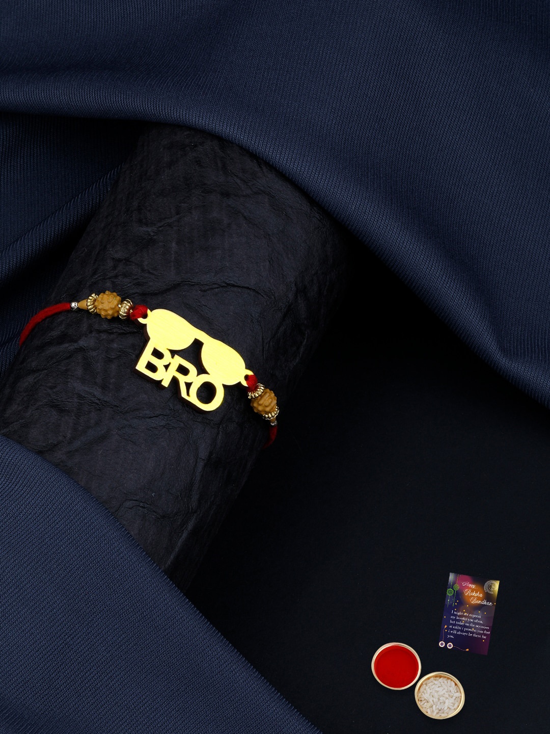 

Silver Shine Unisex Red & Gold-Toned Stone-Studded Rakhi