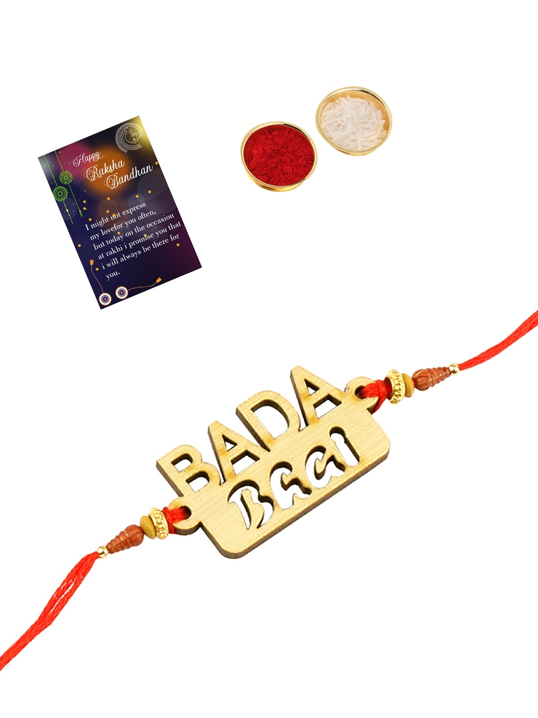 

Silver Shine Rakhi With Roli Chawal Greeting Card, Red