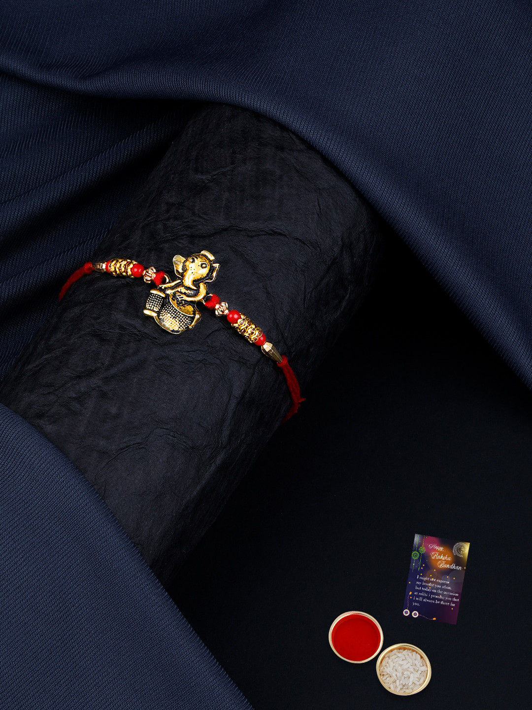 

Silver Shine Red & Gold Toned 1 Rakhi With Roli Chawal Greeting Card