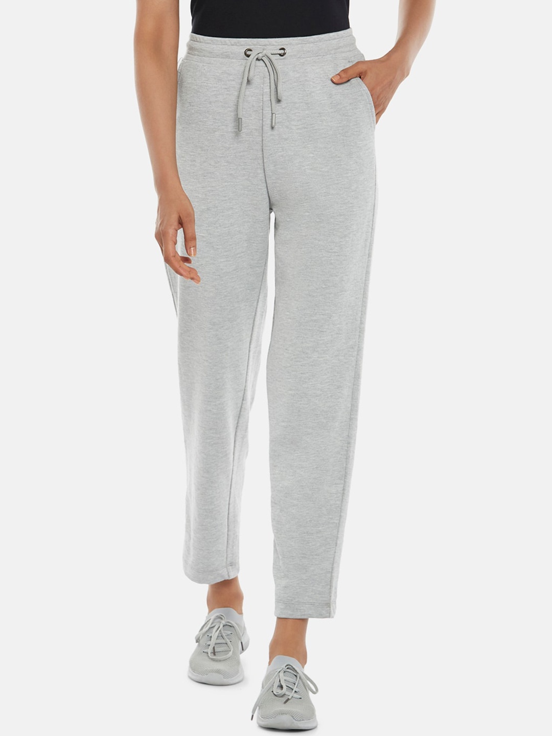 

Ajile by Pantaloons Women Grey Melange Coloured Solid Pure Cotton Track Pants