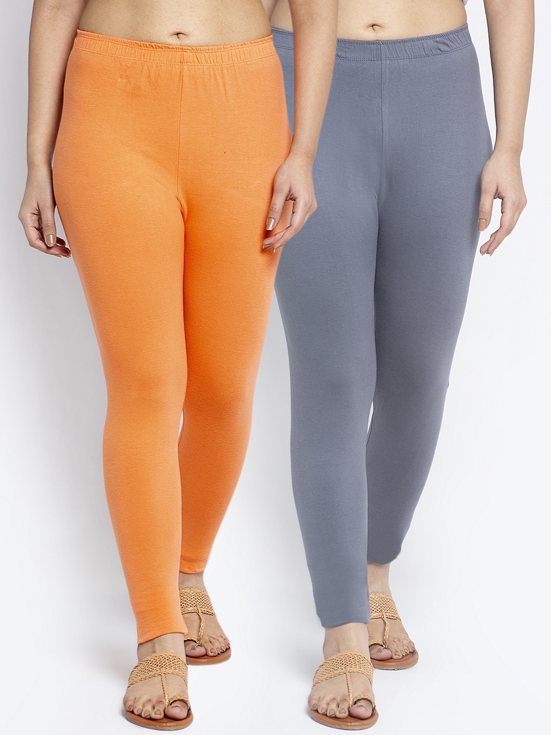 

Jinfo Women Pack Of 2 Solid Pure Cotton Ankle Length Leggings, Grey