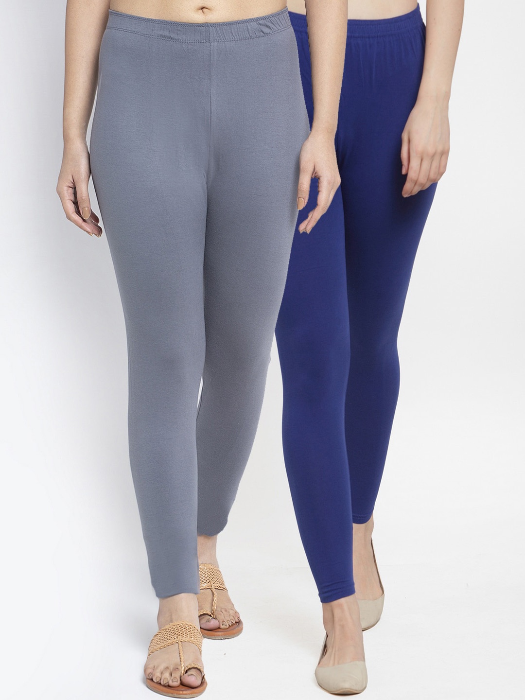 

Jinfo Women Pack Of 2 Solid Ankle-Length Leggings, Grey