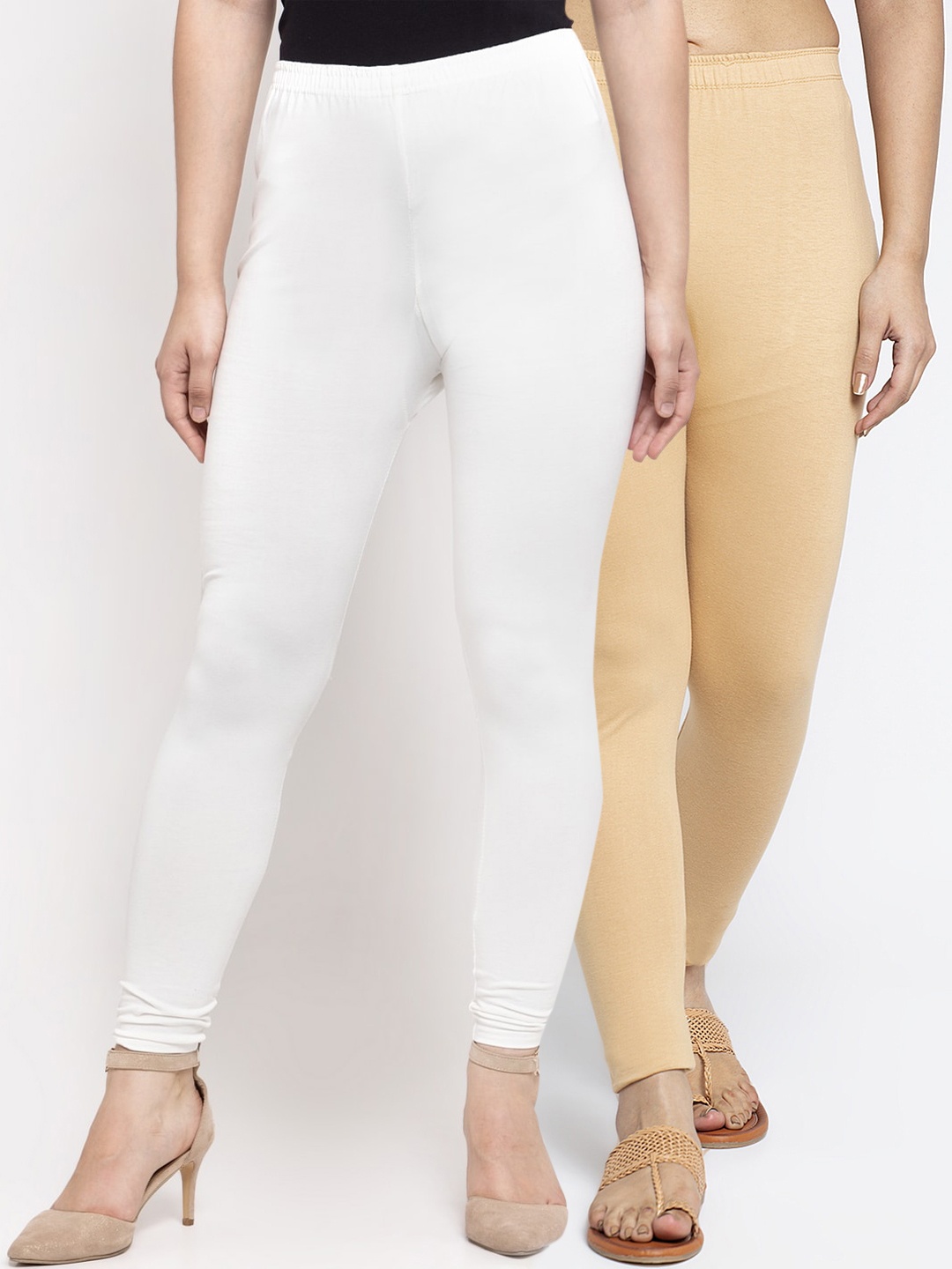 

Jinfo Women Pack Of 2 Solid Pure Cotton Ankle Length Leggings, White