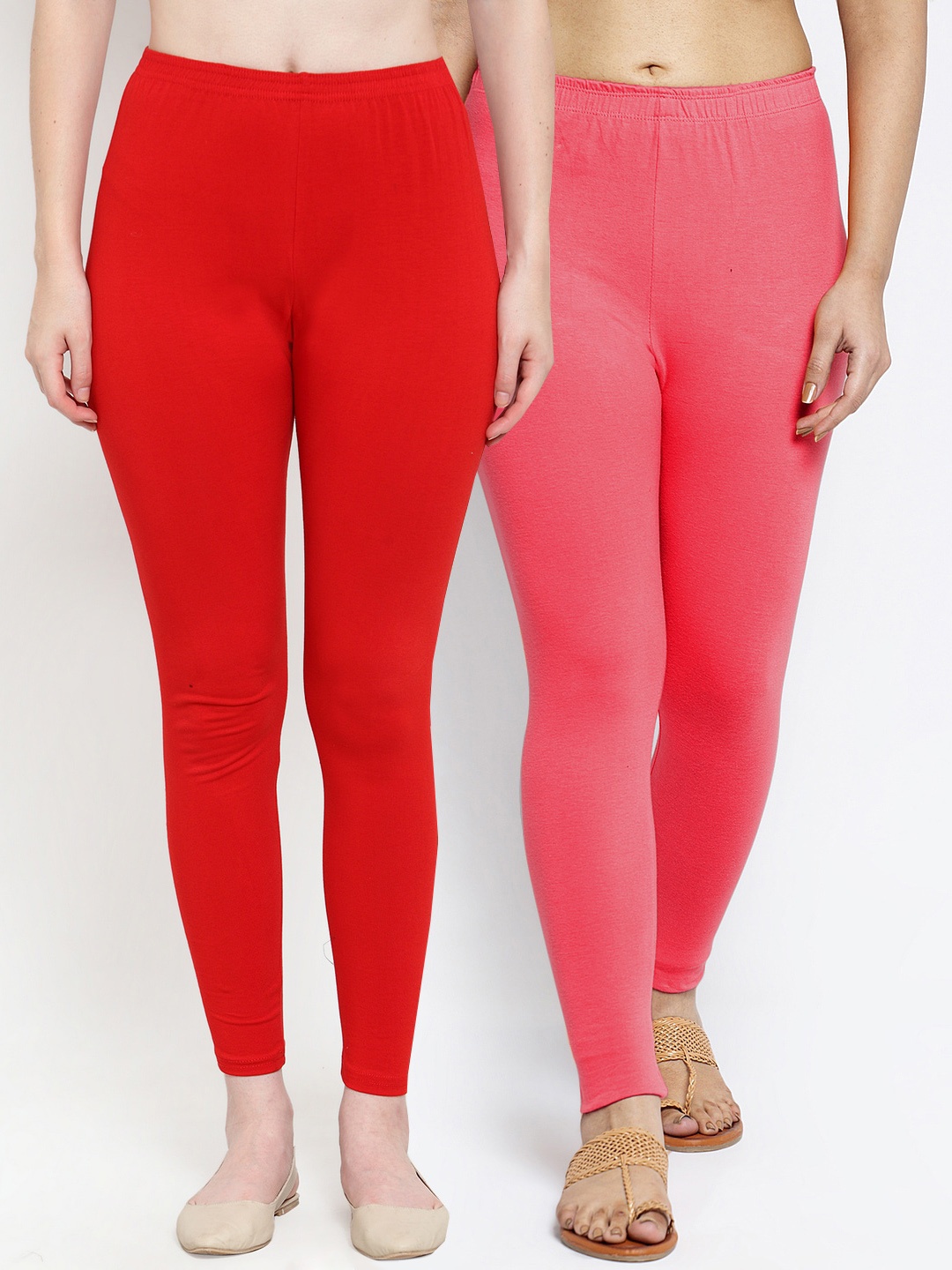

Jinfo Women Pack of 2 Solid Red, Peach Leggings