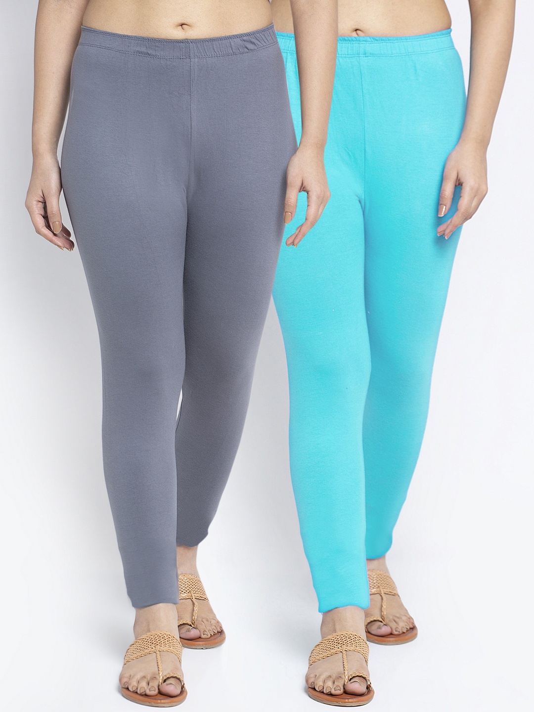 

Jinfo Women Pack Of 2 Solid Ankle-Length Leggings, Grey