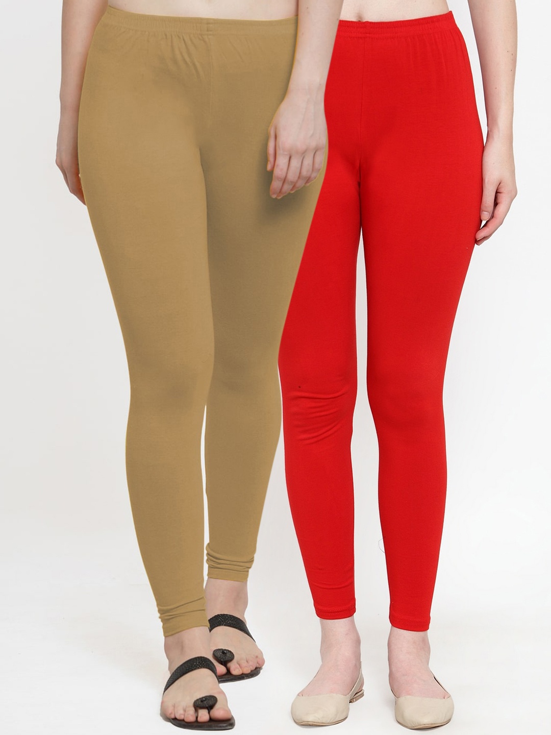

Jinfo Women Pack Of 2 Solid Pure Cotton Ankle Length Leggings, Red