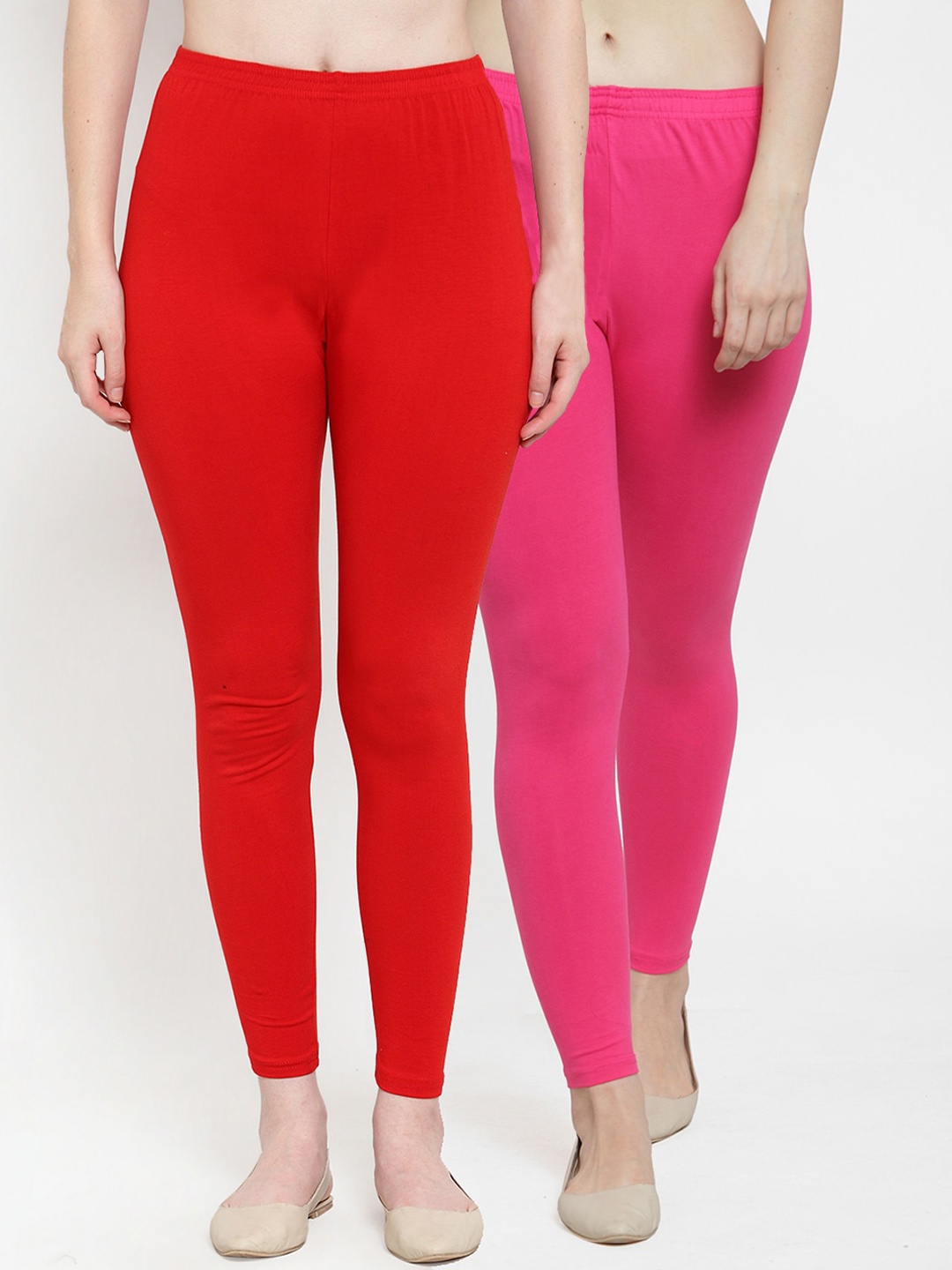 

Jinfo Women Pack of 2 Solid Red, Pink Ankle-Length Leggings