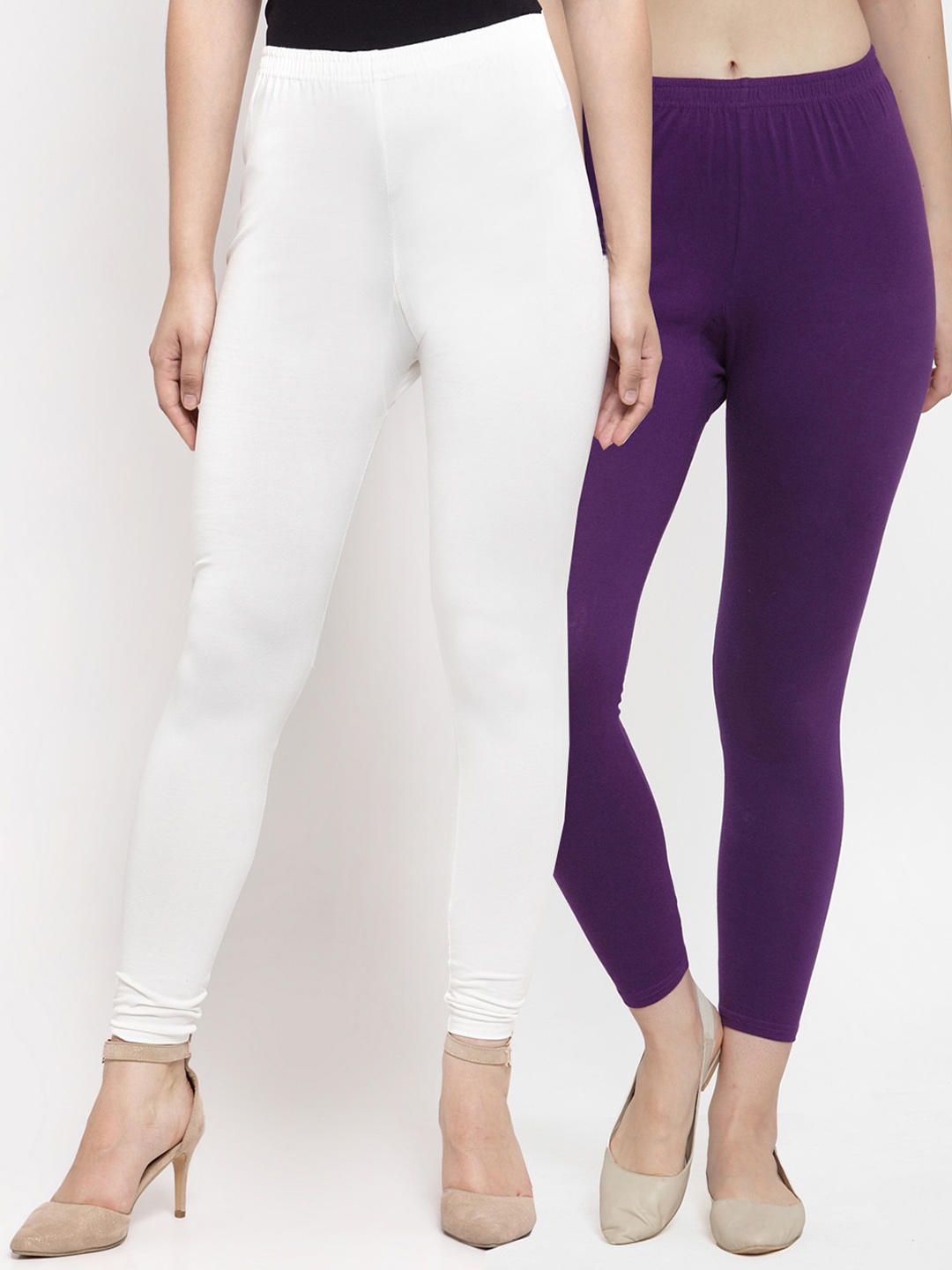 

Jinfo Women Pack Of 2 Solid Ankle-Length Leggings, White