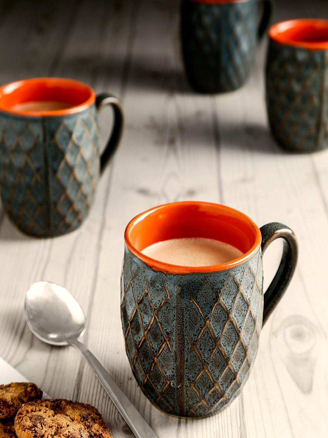 

Unravel Grey & Orange Set Of 6 Stoneware Handcrafted Coffee Mugs