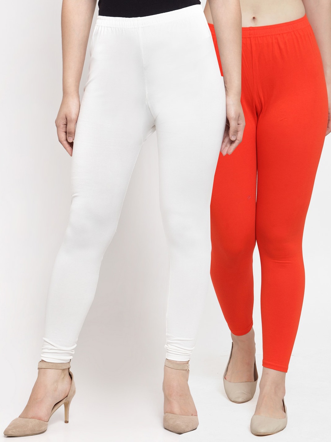 

Jinfo Women Pack Of 2 Solid Ankle-Length Leggings, White