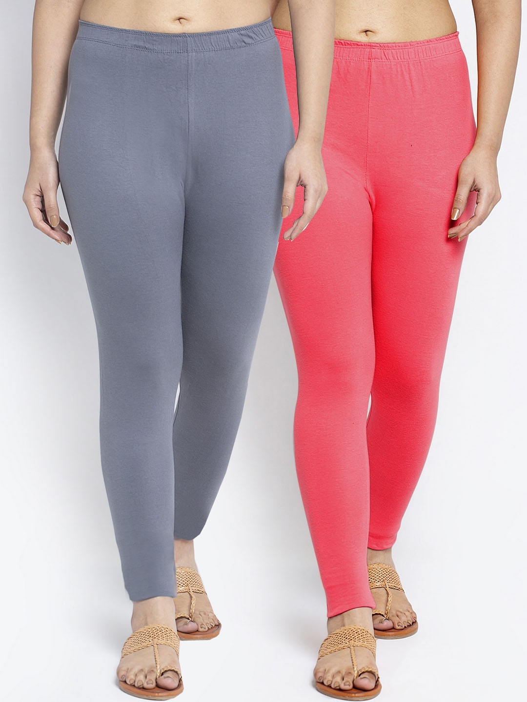 

Jinfo Women Pack Of 2 Solid Ankle Length Leggings, Grey