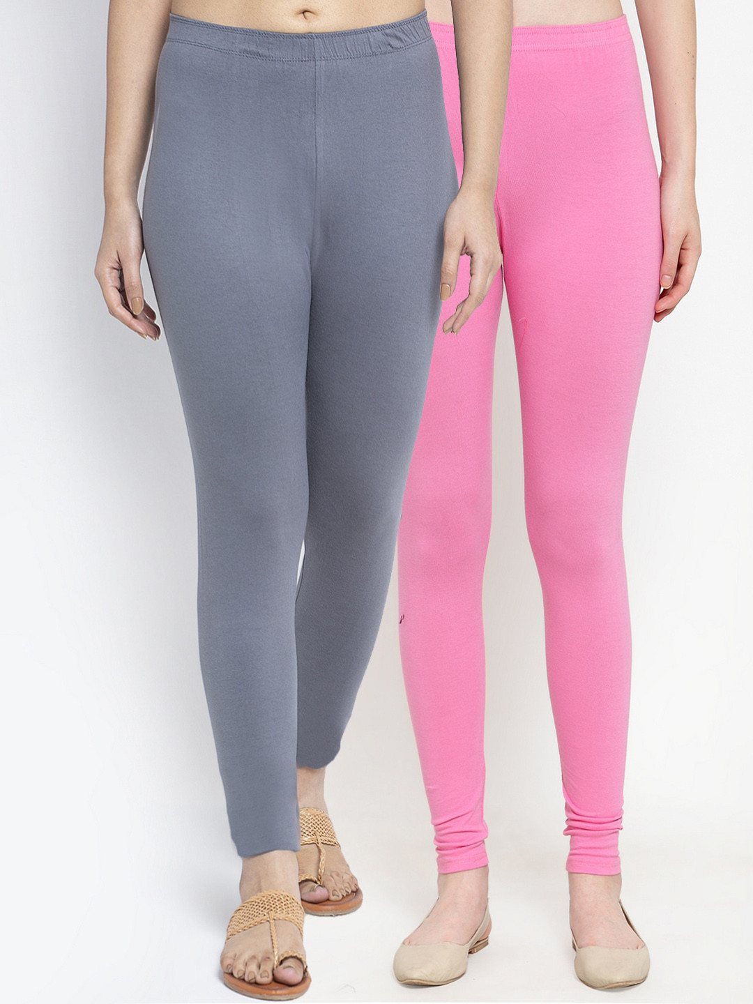 

Jinfo Pack Of 2 Solid Ankle Length Leggings, Grey