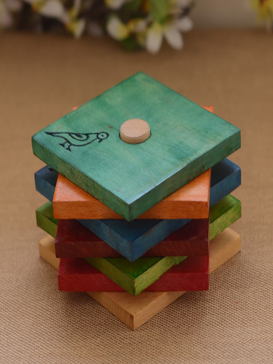 

Unravel India Set of 6 Multicoloured Wooden Coasters, Multi