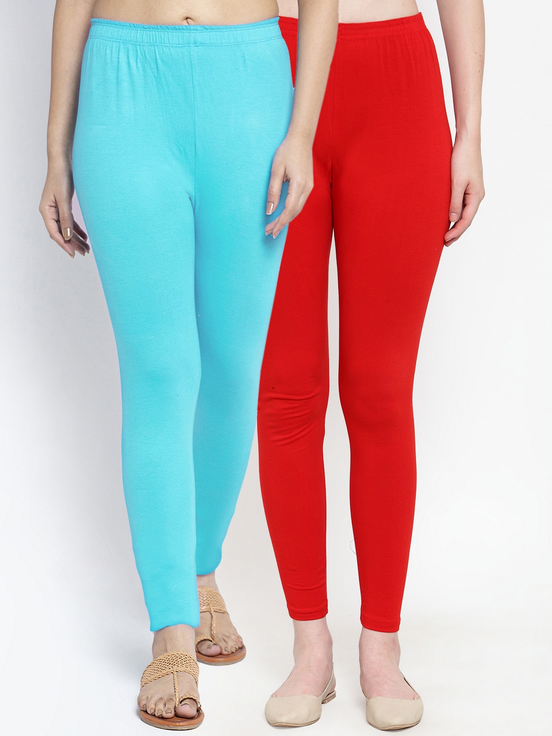 

Jinfo Women Pack Of 2 Red & Blue Solid Ankle-Length Leggings