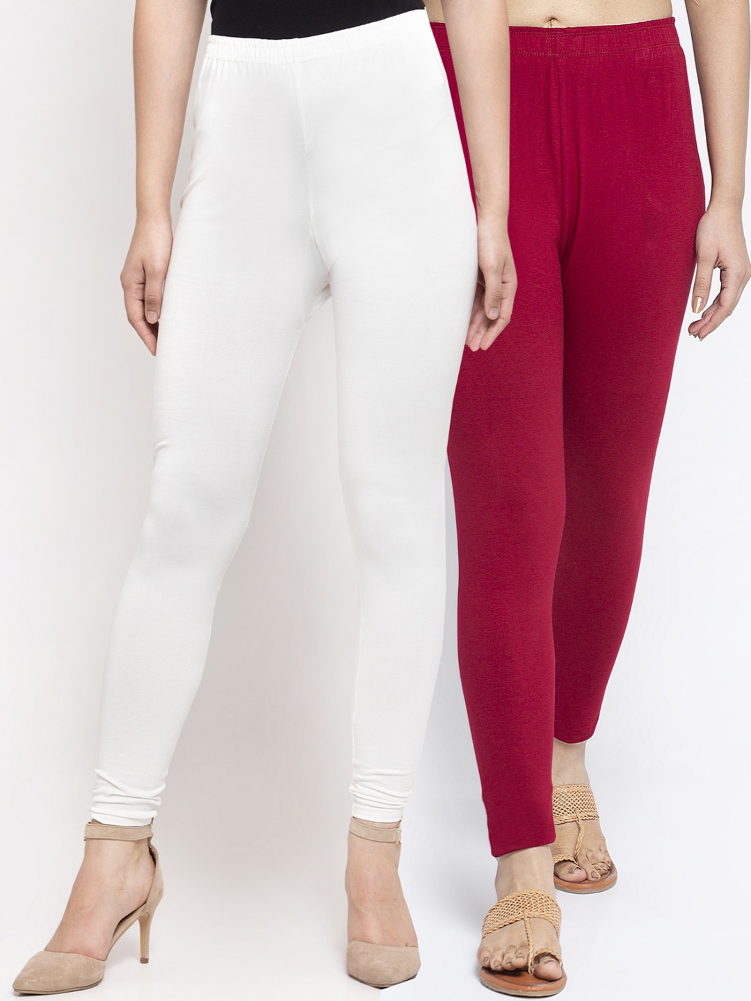 

Jinfo Women Pack Of 2 Solid Ankle-Length Leggings, White