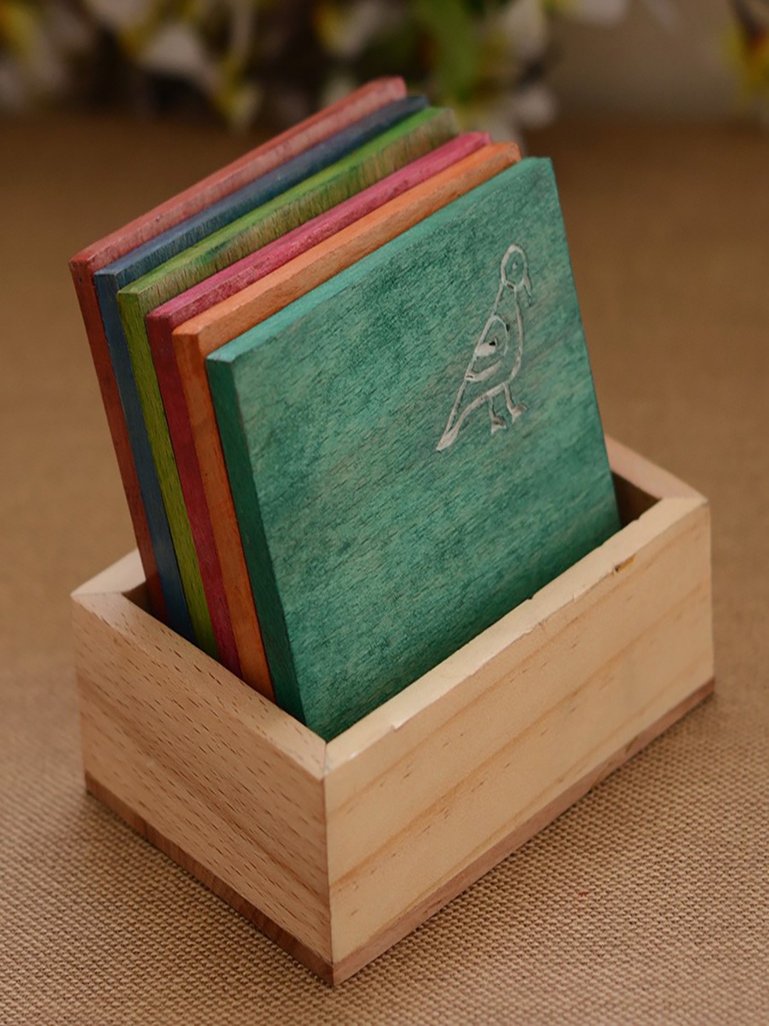 

Unravel India Set of 6 Wooden Multicoloured Coasters, Multi
