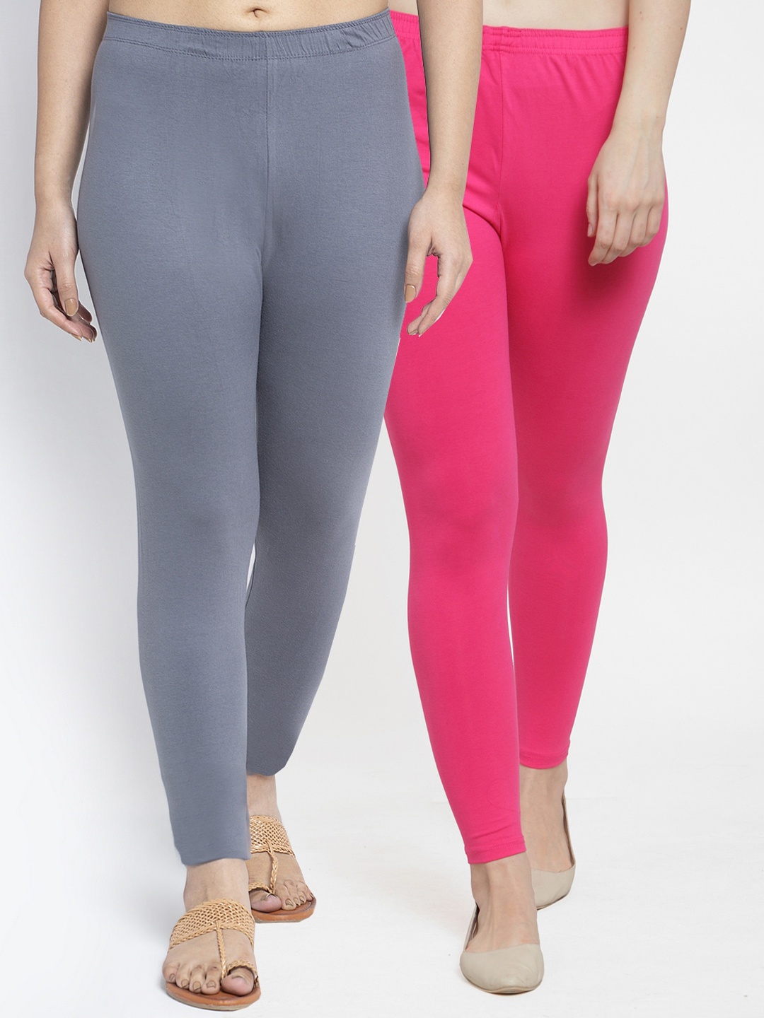 

Jinfo Women Pack Of 2 Solid Ankle-Length Leggings, Grey