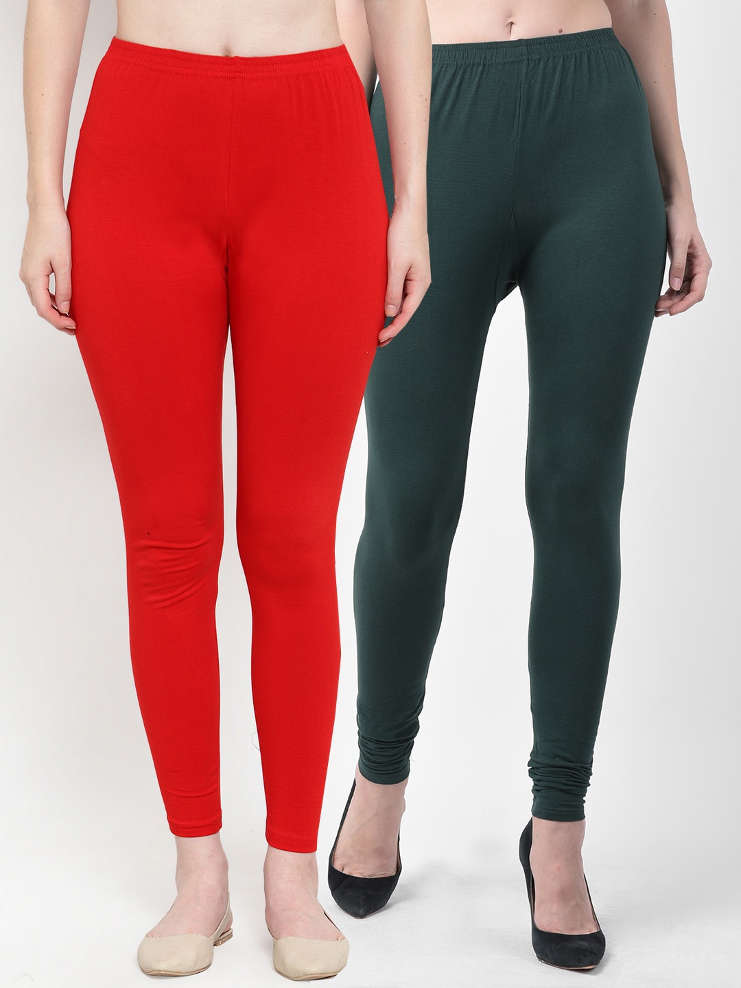 

Jinfo Women Red Botle Green Pack Of 2 Solid Ankle-Length Cotton Lycra Leggings