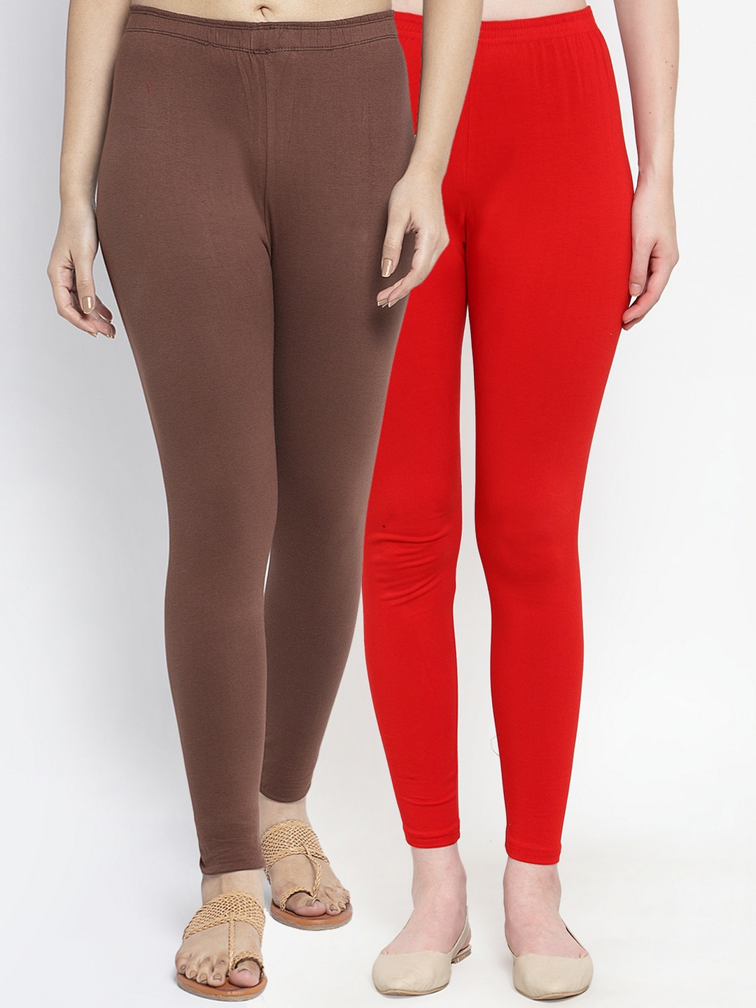 

Jinfo Women Pack Of 2 Solid Ankle-Length Leggings, Red