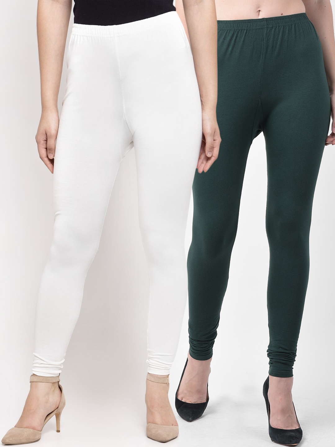 

Jinfo Women Pack Of 2 Solid Ankle-Length Leggings, White