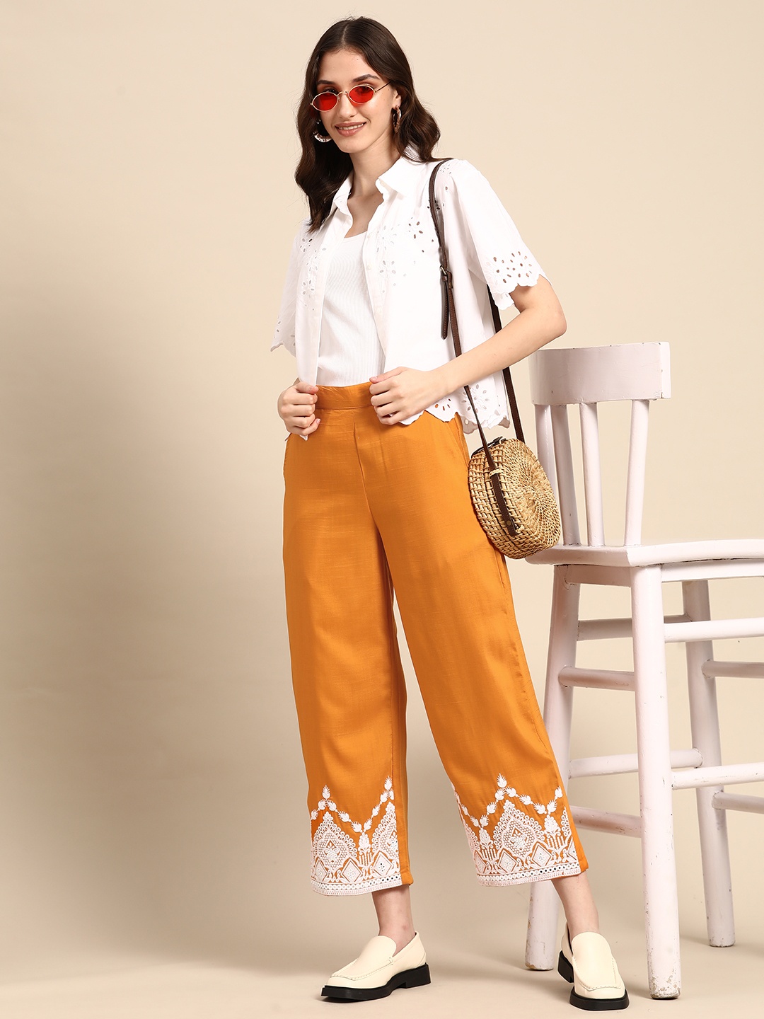 

Sangria Women Mustard Yellow Ethnic Printed Trousers