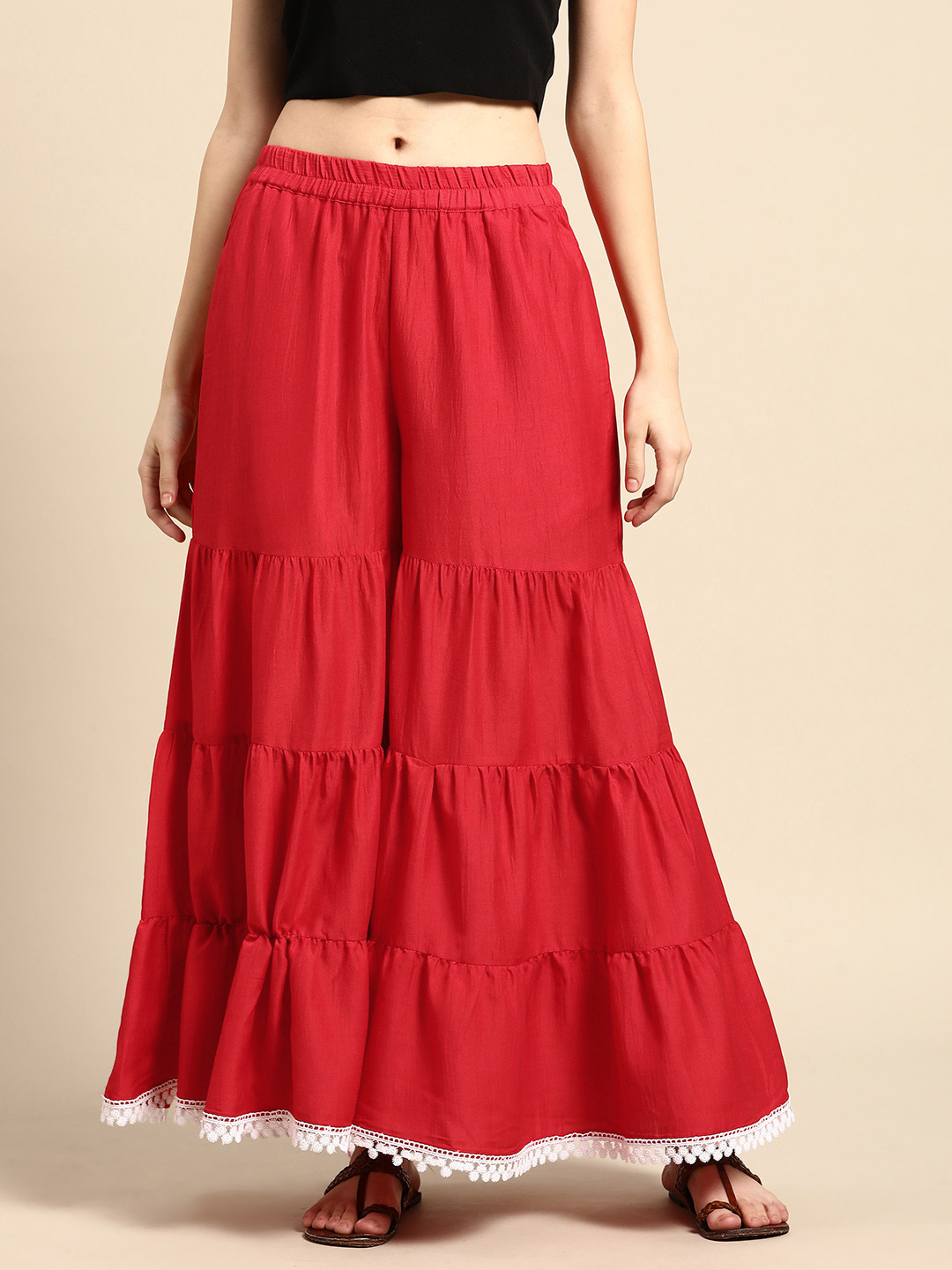 

Sangria Women Red Flared Ethnic Palazzos