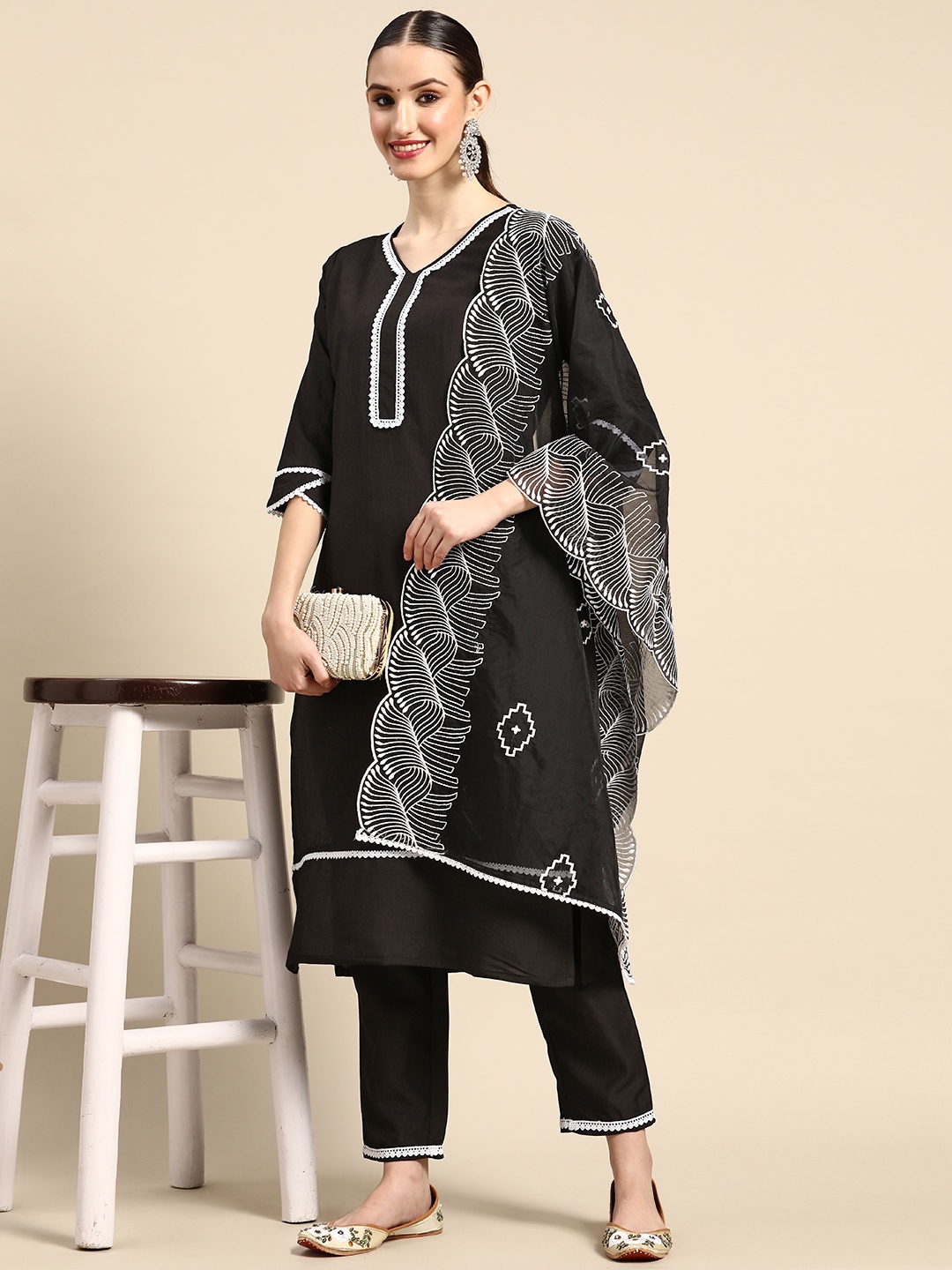 

Sangria Women Black Kurta with Trousers & With Dupatta