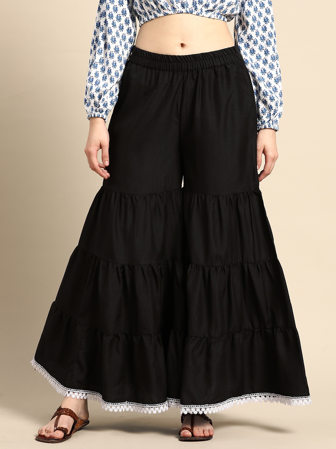 

Sangria Women Black Flared Ethnic Palazzos