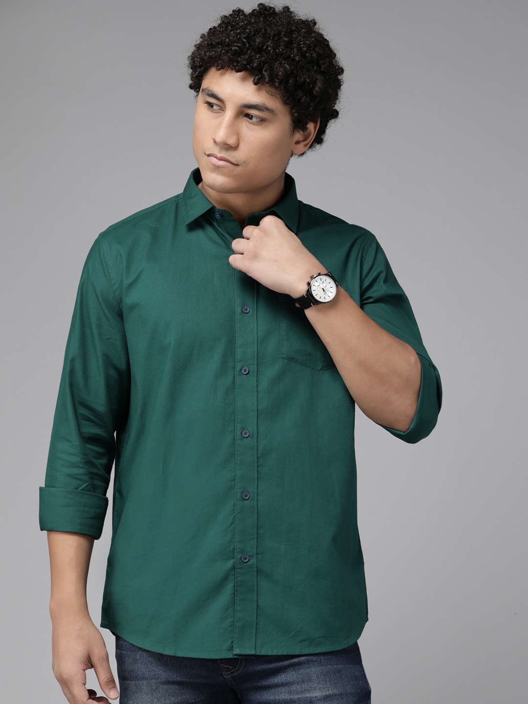 

Blackberrys Men Green Pure Cotton Slim Fit Casual Shirt