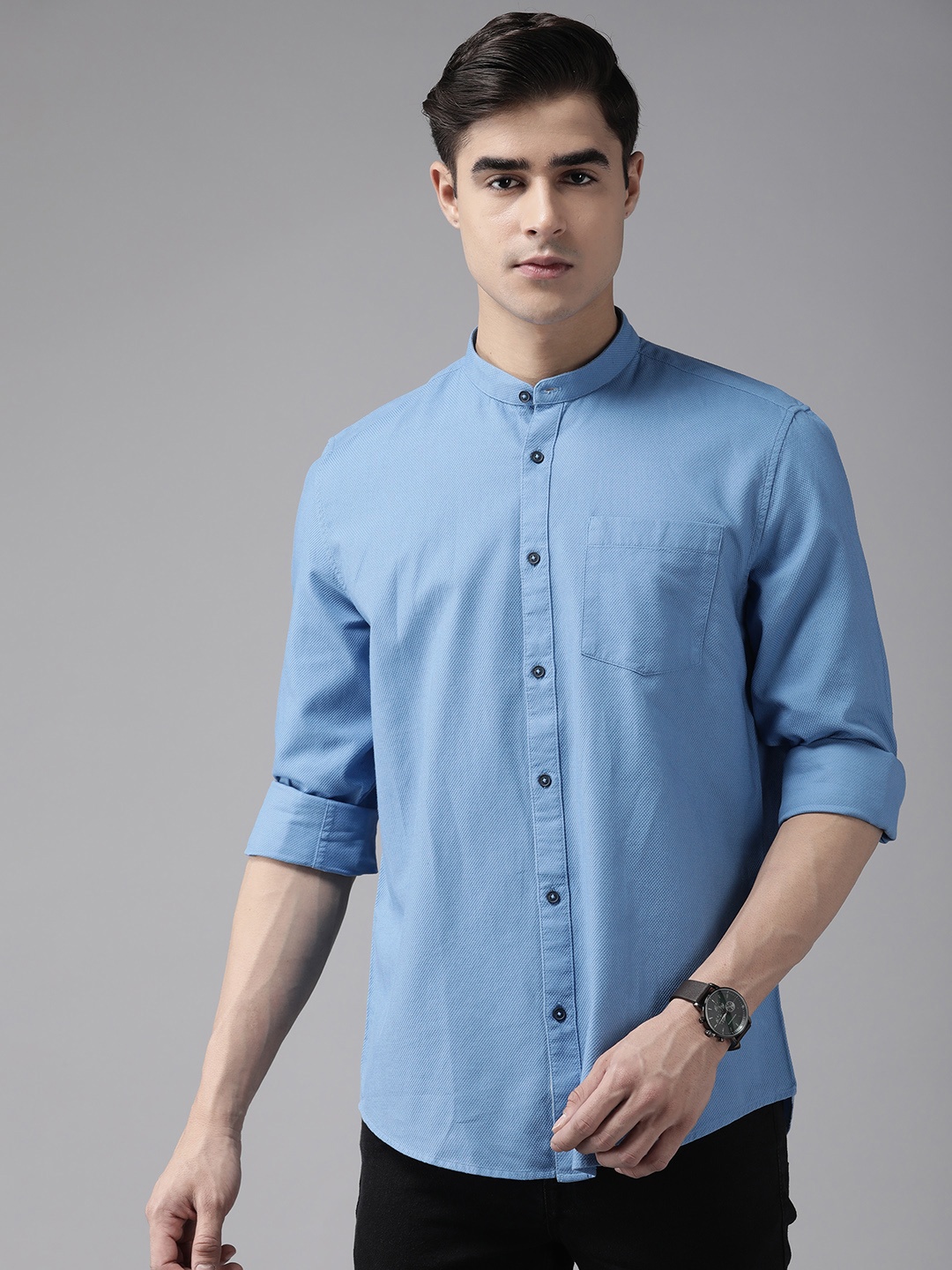 

Blackberrys Men Cotton Urban Slim Fit Casual Shirt, Blue