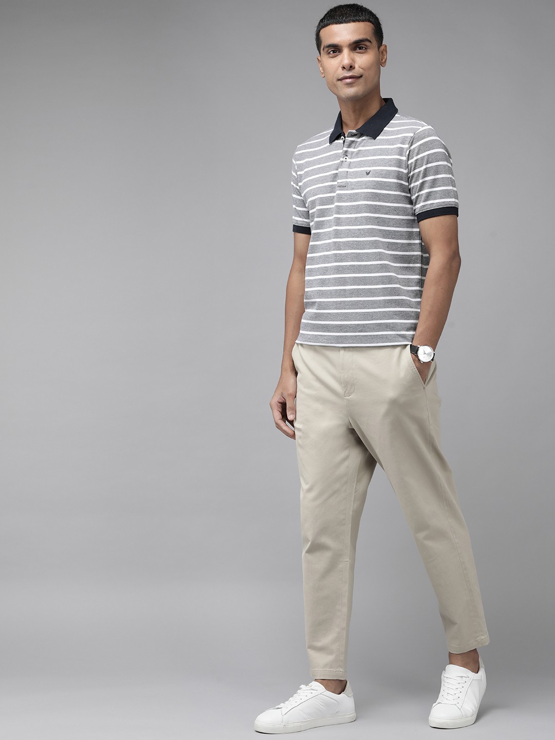 

Blackberrys Men Navy Blue & White Striped Polo Collar T-shirt