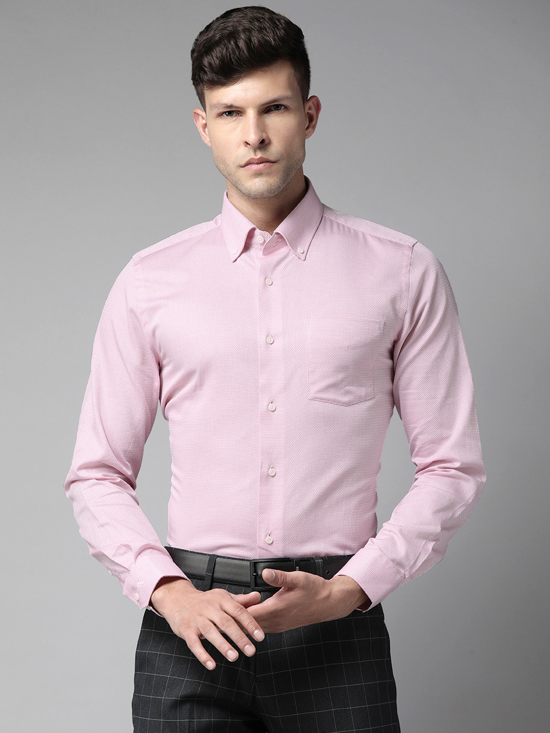 

Blackberrys Men Pink Self Design Slim Fit Pure Cotton Formal Shirt