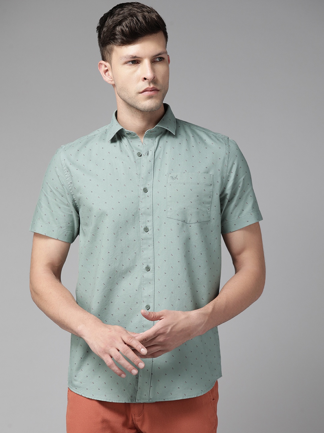 

Blackberrys Men Sage Green Slim Fit Printed Pure Cotton Casual Shirt
