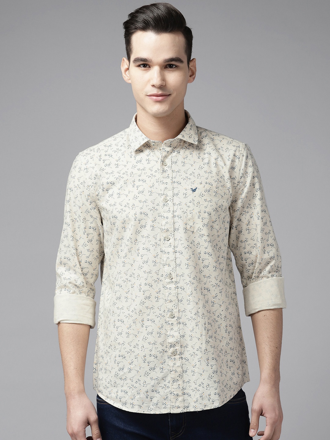 

Blackberrys Printed Pure Cotton Slim Fit Casual Shirt, Cream
