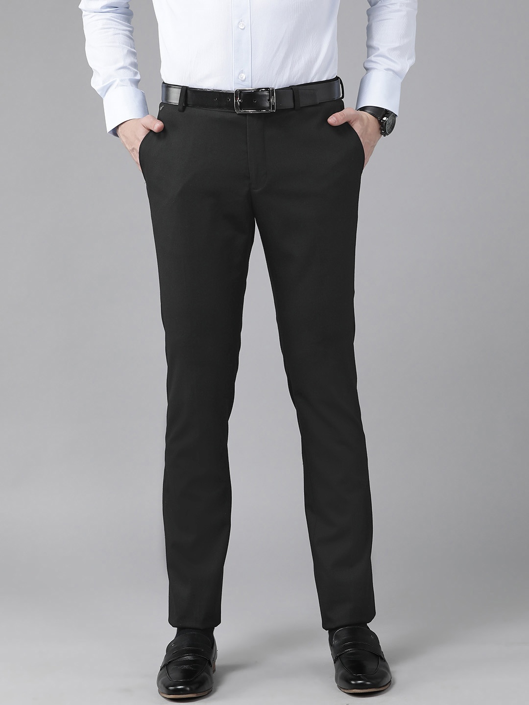 

Blackberrys Men Tapered Fit Low-Rise Formal Trousers, Black