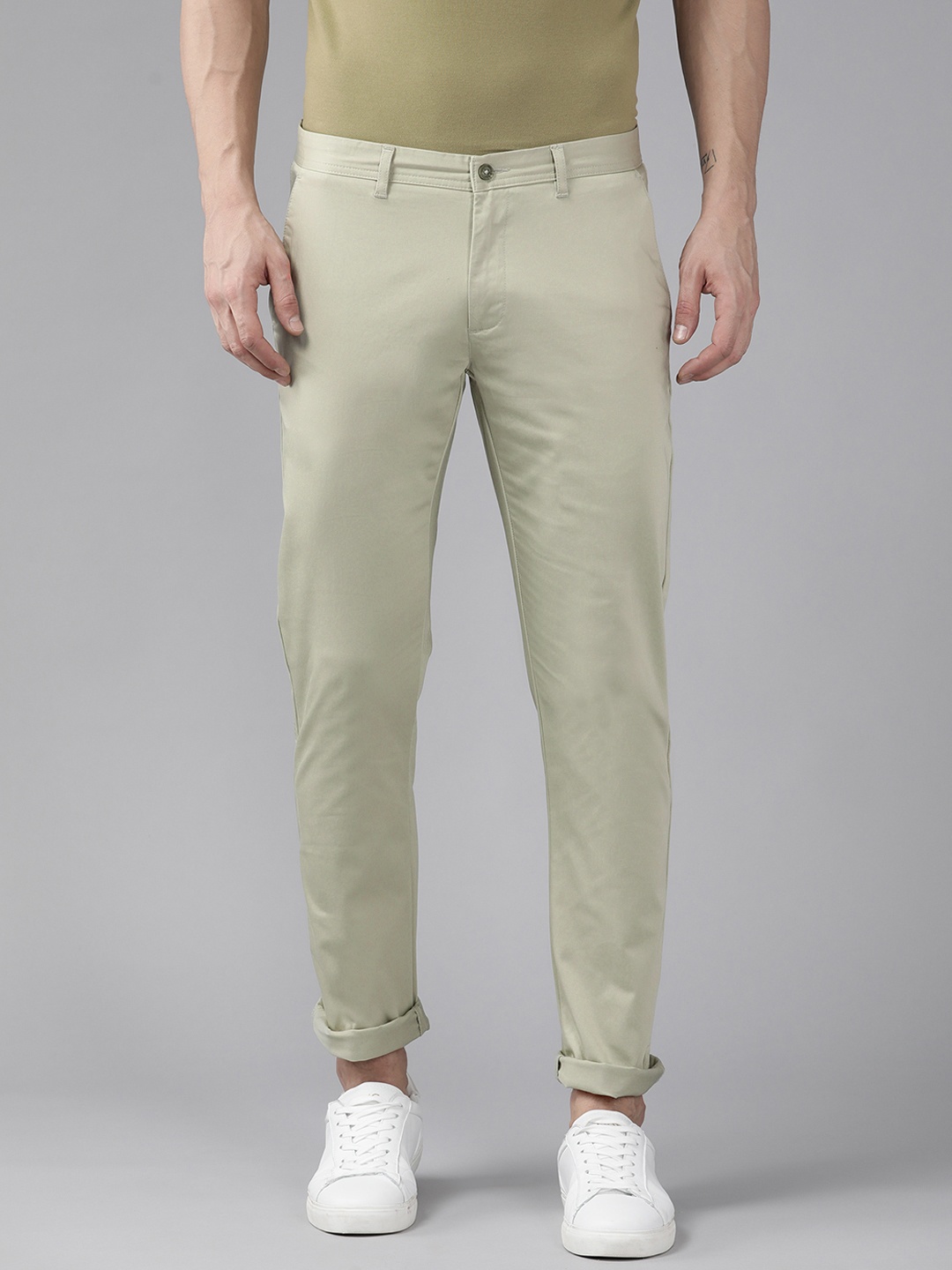 

Blackberrys Men Green Solid B-95 Slim Fit Chinos