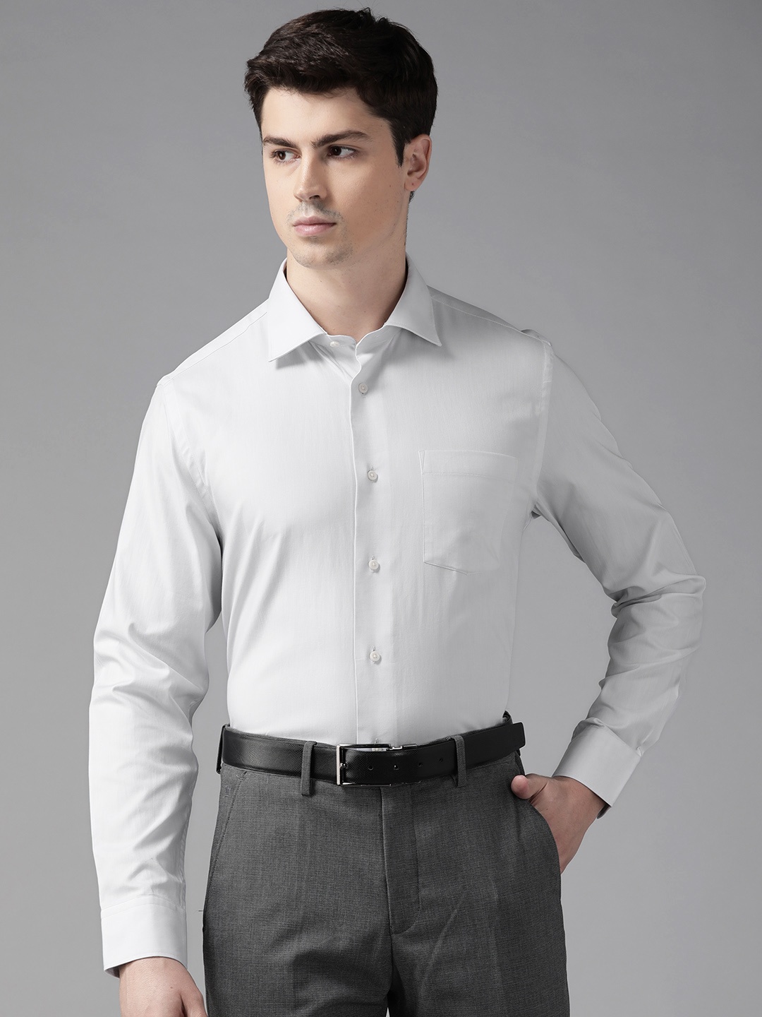 

Blackberrys Men Grey Pure Cotton Slim Fit Formal Shirt