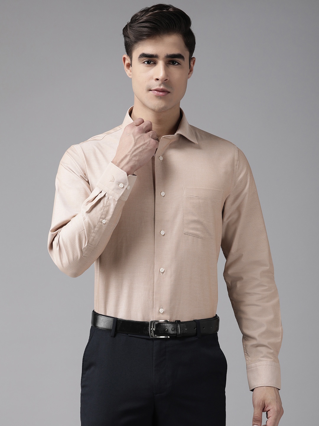 

Blackberrys Men Cotton Slim Fit Formal Shirt, Beige