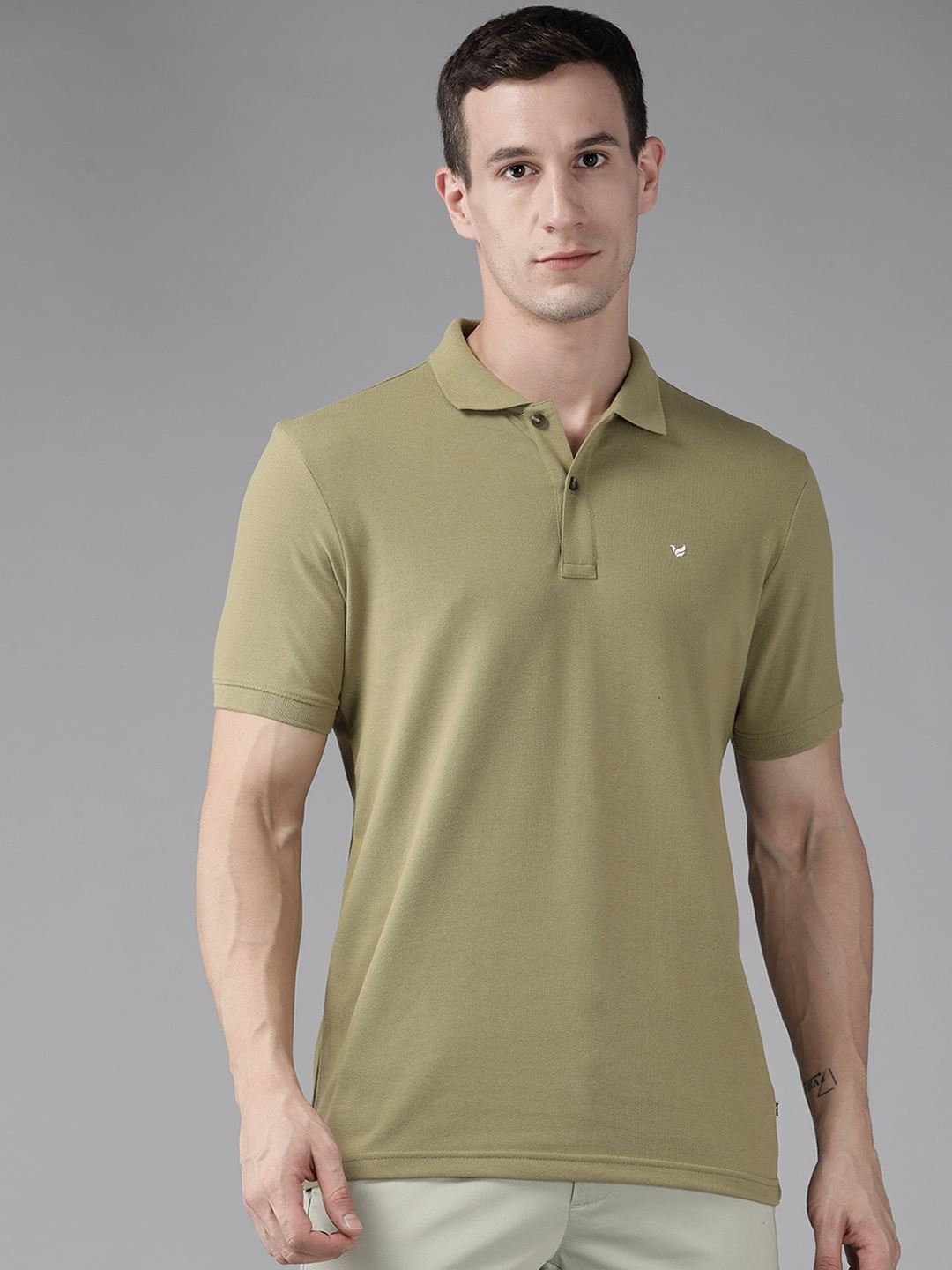 

Blackberrys Men Olive Green Polo Collar Slim Fit Hypa Fresh T-shirt